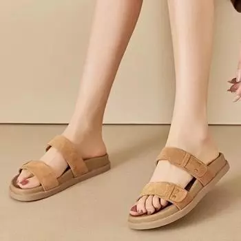 fashion 2024 High Quality Shoes Female Women s Slippers Summer Solid Rivet Open Toe Low-heeled Retro Mature Roman Casual Slippers Women 35