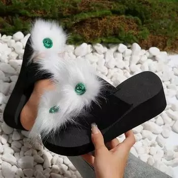 Fashion 2024 High Quality Summer Women Slippers Platform Wedges Flip Flops Solid Color Women s Slippers 36 зелёный