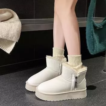 Fashion 2024 High Quality Wear Resistant Outdoor Women Snow Ankle Boots Platform Winter Warm Short Plush Ladies Shoes Botines Mujer 35 белый