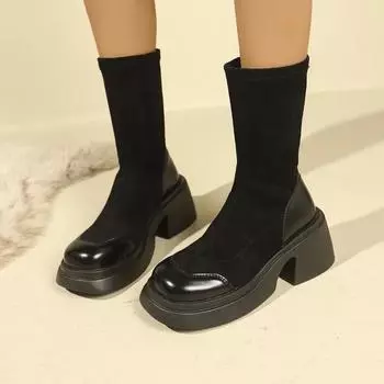 Fashion 2024 High Quality Women s Shoes Mid-Calf Women s Boots Fashion Round Toe Modern Boots Women Winter Plus Velvet Shoes for Women 35