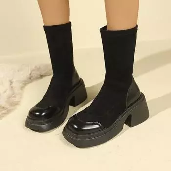 Fashion 2024 High Quality Women s Shoes Mid-Calf Women s Boots Fashion Round Toe Modern Boots Women Winter Plus Velvet Shoes for Women 35