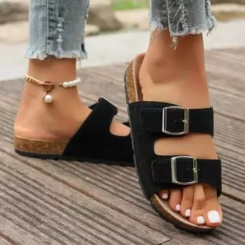 Fashion 2024 High Quality Women s Shoes Summer New Solid Color Open Toe Women s Flat Shoes Fashion Large Size Roman Women s Slippers 35 бежевый