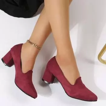 fashion 2024 High Quality Women s Shoes New Fashionable Pointed Toe Shallow Mouth Suede Slip-On Solid Color Casual Women s High Heels 35 вино красного