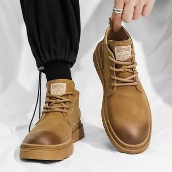 Fashion 2024 High Top Boots Men Black Leather Shoes Fashion Outdoor Motorcycle Ankle Military Boots Male Winter Tactical Lace Up Botas 39 золотой