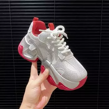 Мода 2024 года, горячая распродажа, осенние кроссовки со шнуровкой и стразами, женские вулканизированные спортивные туфли на открытом воздухе с нескользящей платформой для женщин 35 красный