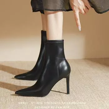 Fashion 2024 Hot Sale Fashion Women s Ankle Boots Autumn Winter New Pointed Toe Back Zipper Outdoors Shoes for Women Botines Mujer 35 белый