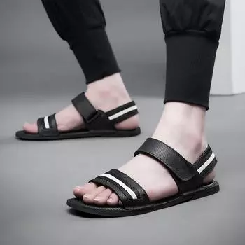 Fashion 2024 Hot Sale High Quality Leather Classics Black Summer Sandals for Men Outdoor Beach Shoes Casuals Sport Sandals Plus Size 47 38 чёрный