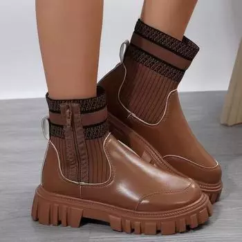 fashion 2024 Hot Sale Ladies Shoes Side Zipper Women s Boots Fashion Color Matching Modern Boots Women New Plus Size Ankle Boots Zapatos 36 бежевый