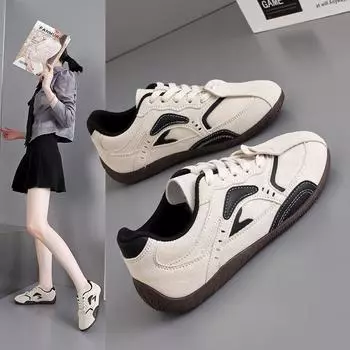 Мода 2024 года, горячая распродажа женской обуви, женская вулканизированная обувь, разноцветные женские кроссовки с перекрестными шнурками на низком каблуке, повседневная женская обувь для отдыха на открытом воздухе 35 бежевый