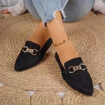 fashion 2024 Hot Sale Shoes Female Slip on Women s Flats Autumn Pointed Toe Solid Solft Sole Light Casual Comfortable Shallow Loafers 36 чёрный