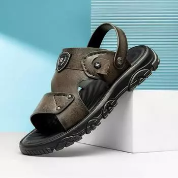 Fashion 2024 Hot Sale Summer Men s Sandals Outdoor Non-slip Men s Beach Sandals Handmade Leather Men s Shoes Fashion Men Sneakers 38 чёрный