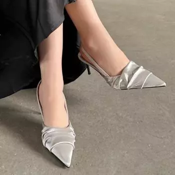 Мода 2024 года, горячая распродажа женской обуви, туфли-лодочки с застежкой-молнией, с заостренным носком, однотонные, плиссированные, с неглубоким вырезом, платье, новинка, туфли на высоком каблуке 35 абрикосовый