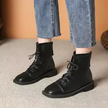 Fashion 2024 Hot Sale Women s Shoes Back Zip Women s Boots Fashion Cross-tied Modern Boots Women High Quality Solid Ankle Boots Zapatos 35 чёрный