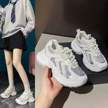 Мода 2024 года. Внутреннее увеличение. Маленькие белые туфли. Женские летние кожаные модные кроссовки. Женские туфли на толстой подошве. Туфли на платформе. 35 чёрный