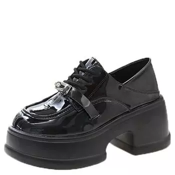 Мода 2024 года, женские туфли на шнуровке, весна, черные мокасины, массивные туфли на высоком каблуке 7,5 см, высокая платформа, британская осень, женская обувь на толстой подошве 34 бежевый