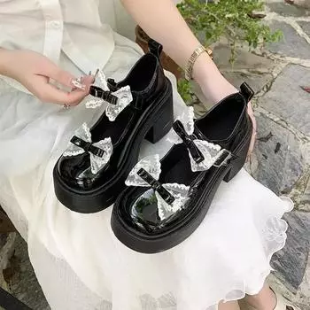 fashion 2024 Ladies Shoes Mary Janes Women s High Heels Fashion Dress Pumps Women Bow Tie Round Toe Buckle Strap Square Heel Shoes Women 35