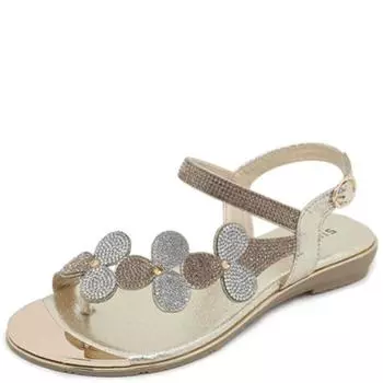 fashion 2024 Ladies Summer New Luxury Rhinestone Designer Women s Shoes Fashion Open Toe Flat Leather Beach Sandals for Women Large Size 36 шампанского