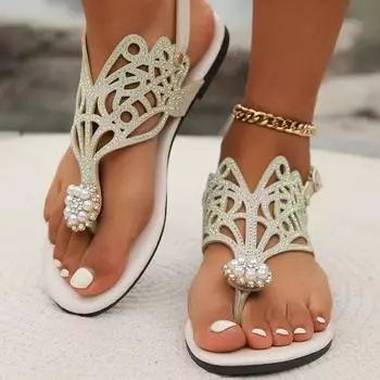 fashion 2024 Ladies Summer New Women s Shoes Simple Solid Color Flat Bottom Anti-Slip Slippers 36 бежевый