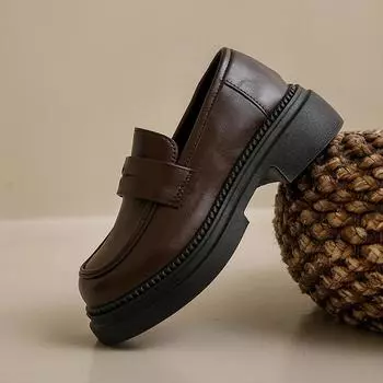 Мода 2024 года Кожаные туфли на платформе для женщин 2024 Британский стиль Толстые каблуки Оксфорды Женские туфли Слипоны Туфли для колледжа 35 чёрный