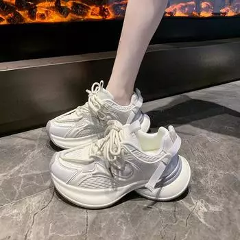 Fashion 2024 Lightweight Versatile Grandpa Shoes Flats Summer Casual Thick Bottom Women s High Heels Hollow Breathable 35 серебряный