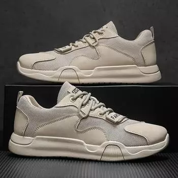 Мода 2024 года. Мужские повседневные кроссовки. Модные сетчатые дышащие вулканизированные туфли. Мужские теннисные туфли на шнуровке. Новые износостойкие туфли на платформе. 39 серый