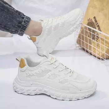 Fashion 2024 Men s Sneakers Fashion Casual Shoes for Men Hot Selling Comfortable and Breathable Men Platform Shoes Zapatillas De Hombre 39 бежевый