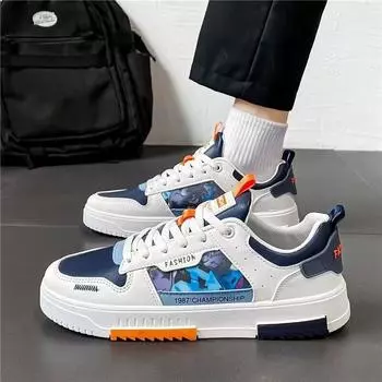 Fashion 2024 Men s Sneakers Flat Student Shoes Breathable Fashion Lace-Up Sneakers Men s Comfort Sports Jogging Shoes Zapatillas Hombre 39 синий