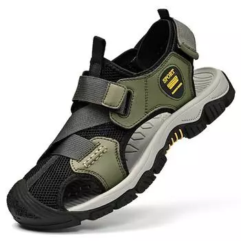 Fashion 2024 Men Sandals Summer Shoes Casual Beach Breathable Hiking Outdoor Leather Fashion Designer Luxury Sports Fisherman Sneakers 38 зелёный