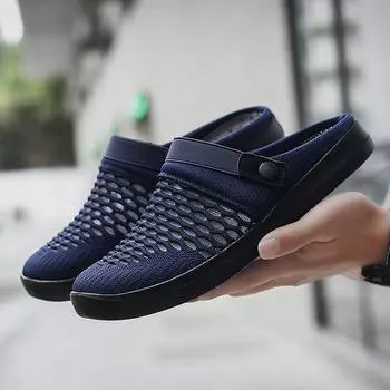 Модные мужские тапочки 2024 года, летние повседневные мужские тапочки, повседневные пляжные сандалии, шлепанцы, нескользящие мужские тапочки rty6 39 синий