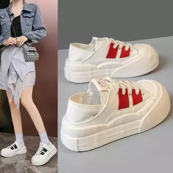 Мода 2024 года, новые 5 см синтетические женские устойчивые высокие кроссовки на толстой подошве, модные весенние и осенние вулканизированные туфли на шнуровке 35 чёрный