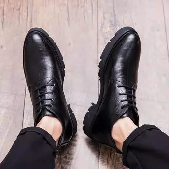 Fashion 2024 New Arrival Men s High Top Business Shoes Leather Male Comfortable Ankle Boots Thick Bottom Classic Men Shoes for Wedding 39 чёрный