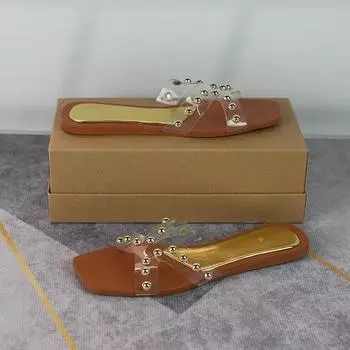 fashion 2024 New Arrival Women s Slip-On Flat Sandals Outdoor Cross Design Transparent PVC Non-Slip Beach Shoes Plus Size Slippers 36 золотой