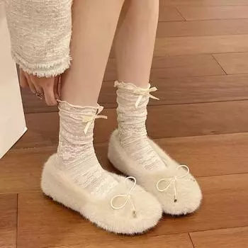 Мода 2024 года, новые осенне-зимние модные женские тапочки из плюша и хлопка с бантом 35 чёрный