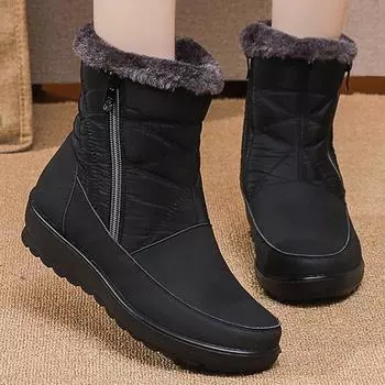 Мода 2024 Новые сапоги Женские теплые плюшевые женские сапоги Модные сапоги с боковой молнией Женские водонепроницаемые туфли Женские туфли на плоской подошве с круглым носком 35 серый