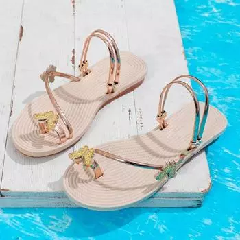 fashion 2024 New Butterfly Toe Sandals Beach Sandals Occidental Slippers Chinese Feminis Shoes Womens Shoes 36 золотой