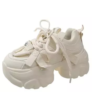 Мода 2024 Новые массивные кроссовки для женщин на шнуровке, белые вулканизированные туфли, повседневная модная обувь для пап, удобная платформа, Zapatillas Mujer 34 белый