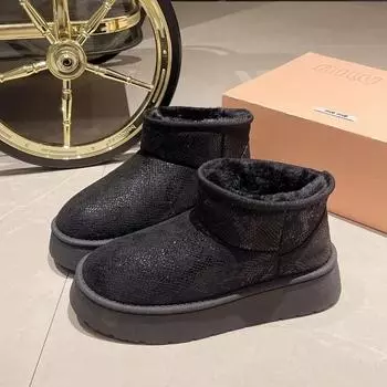Fashion 2024 New Classic Thick Velvet Women s Comfortable Warm Ankle Boots Women s Winter Women s Shoes Thick-soled Snow Boots 35 бежевый