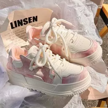 fashion 2024 New Color Matching Cute Women s Casual Thick-soled Shoes Women s Breathable Comfortable Non-slip Low-top Skateboard Shoes 35