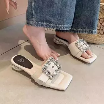 Fashion 2024 New Design Women Rhinestone Leaf Slippers,Strange Heel Summer Shoes Slides,Peep Toe,White,Black,Dropship 35 белый