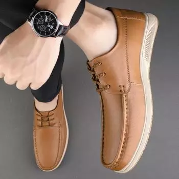 Fashion 2024 New Designer Cow Leather Shoes for Men Black Spring Autumn Men s Dress Shoes Fashion Casual Lace Up Sports Leather Shoes 38 коричневый