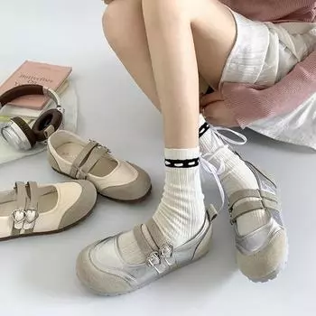 Fashion 2024 New Fashion Casual Shoes for Women Mary Jane Shoes with Double Buckle Strap Shallow Flats Glossy Round Toe Ballet Shoes 35 бежевый