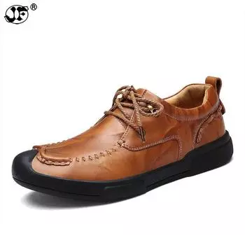 Fashion 2024 New Fashion Men s Genuine Leather Shoes Men Lace Up Oxford Flats Summer Comfortable Handmade Moccasins Men Shoes822 6.5 коричневый