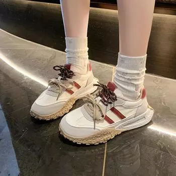 Fashion 2024 New Fashion Running Shoes Women s Comfortable Trendy Shoes Thick Sole Height Retro Sports Shoes 35 бежевый