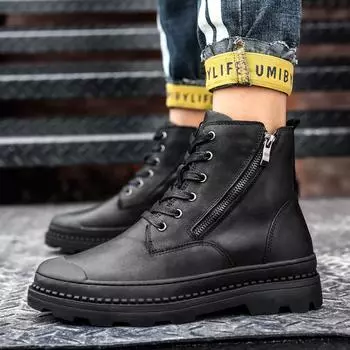 Fashion 2024 New Fashion Side Zipper Ankle Boot Men Genuine Leather Work Shoes Designer Thick Bottom Boots Brand Outdoor Casual Shoes 38