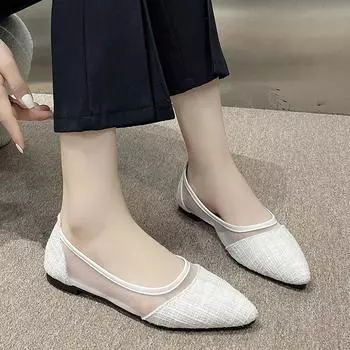 Fashion 2024 New Fashion Slip on Loafers Pointed Toe Breathable Casual Women Shoes Comfortable Women Soft Bottom Boat Shoes Plus Size 41 35 бежевый