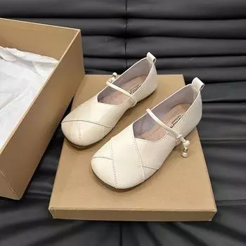 Fashion 2024 New Fashion Solid Color Round Toe Shallow Mouth Flat Bottom Spring and Autumn Women s Shoes Lightweight for Outerwear 35 бежевый