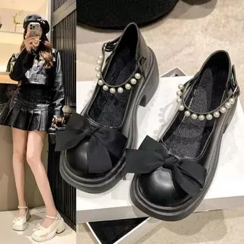 fashion 2024 New Fashion Spring Shoes Women s High Heels Round Toe Bead Buckle Trendy Women s Shoes Versatile 35