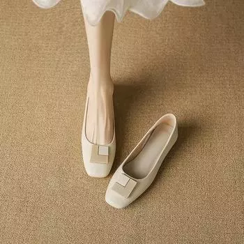 Fashion 2024 New Fashion Square Toe Shallow Slip-on Comfortable Solid Color Spring and Autumn Versatile Women s Shoes Zapatos Mujer 35 бежевый