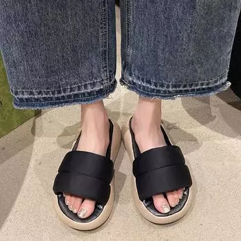 fashion 2024 New Fashion Thick Sole Summer Women s Beach Fashion 2024 Sabot Soft Luxurious Casual 35 бежевый