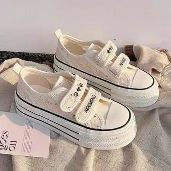 Мода 2024 года, новая мода, универсальная, новая женская обувь, парусиновые туфли на платформе, осенняя обувь в стиле кампуса, спортивная обувь на плоской подошве для женщин 35 бежевый